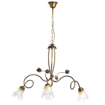 Lampadario 3 luci classico vetro fiore bianco decoro ambra 41204 LUCI CLASSICHE