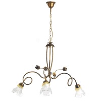 Lampadario 3 luci classico vetro fiore bianco decoro ambra 41204 LUCI CLASSICHE