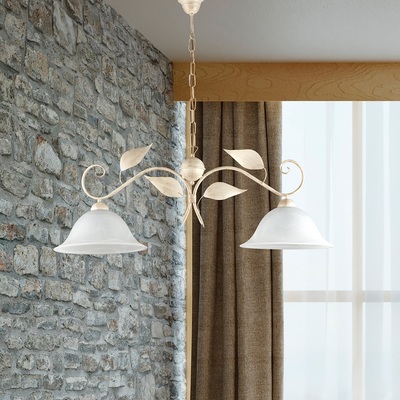 Lampadario doppio bilanciere classico decoro foglie color avorio 41456 COLORI E LUCI