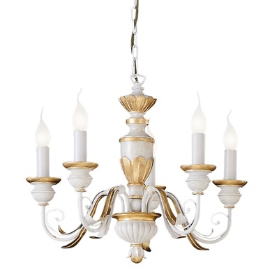 Lampadario sapore classico toscano bianco e oro finiture antichizzate FIRENZE SP5 BIANCO IDEAL LUX