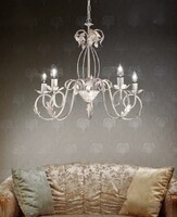 Lampadario bracci riccioli e foglie avorio anticato 5 luci lampadine a vista  45533
