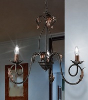 Lampadario ruggine dettagli oro vibes classiche 3 luci riccioli e foglie 62cm  45532