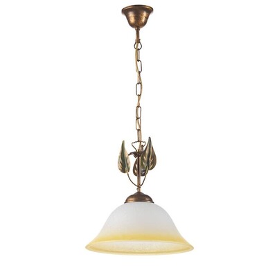 Lampadario a sospensione piccolo 30cm vetro bordo ambrato decoro foglie 40571 LUCI CLASSICHE