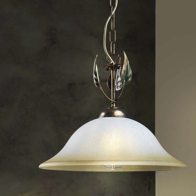 Lampadario a sospensione classica 40cm decoro foglie bordo ambra 40570 LUCI CLASSICHE
