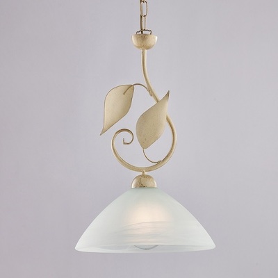 Sospensione lampadario decoro foglie su montatura avorio  42453