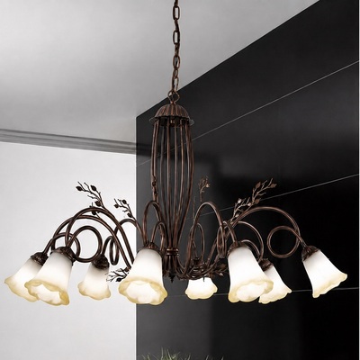 Lampadario classico 8 luce ampio scenografico ruggine foglioline oro  44998