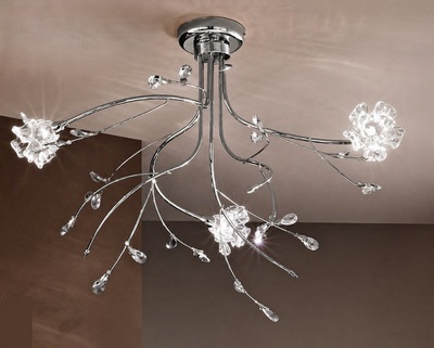 Lampadario a soffitto cromo 3 luci effetto bouquet con fiori sbocciati in cristallo DAFNE/S3-CROMO D