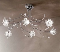 Lampadario soffitto bouquet cromo 50cm 6 luci e fiori sbocciati in cristallo DAFNE/S6-CROMO DUE P