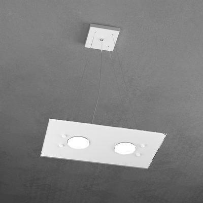 Lampadario a sospensione piatto moderno 2 luci rettangolare vetro bianco 1141/S2-R-BI PATH TOP LIGHT