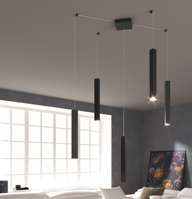 Lampadario design 5 luci regolabili in altezza e larghezza lingotto quadro nero  42125