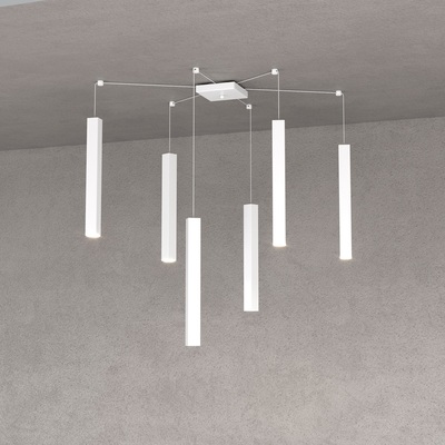 Lampadario 6 luci design lingotto quadro grande bianco metallo  42127