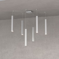 Lampadario 6 luci design lingotto quadro grande grigio chiaro metallo  42129
