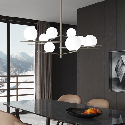 Lampadario design ampio 115cm con 8 sfere bianco opaco basso o alto 1200/8-SA BOOMERANG TOP LIGHT