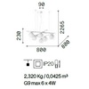 Misure Lampadario 6 luci con sfere opaline e design arioso a bacchette ATLAS PL5 IDEAL LUX