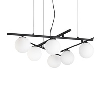 Lampadario nero 6 luci con reticolo di aste e sfere opaline ATLAS SP6 NERO IDEAL LUX