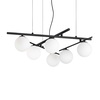 Lampadario nero 6 luci con reticolo di aste e sfere opaline ATLAS SP6 NERO IDEAL LUX