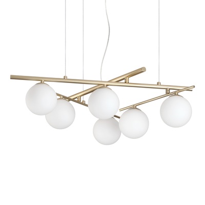 Lampadario oro 6 luci ampio sfere opaline e bracci posizionabile ATLAS SP6 ORO IDEAL LUX