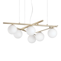 Lampadario oro 6 luci ampio sfere opaline e bracci posizionabile ATLAS SP6 ORO IDEAL LUX