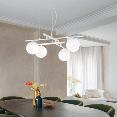 Lampadario design bacchette con sfere 4 luci G9 finitura bianca ATLAS SP4 BIANCO IDEAL LUX
