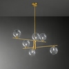 Lampadario 6 bolle di luce sospese in ottone brunito con sfere in vetro trasparente 8514-OB PERENZ