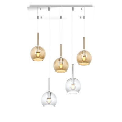 Lampadario alternanza di bolle ambra e trasparenti sfalsate  45444