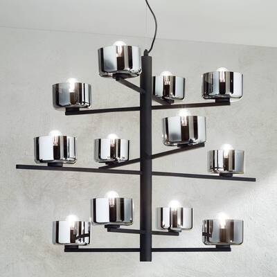 Lampadario nero 12 luci bracci a quote diverse architettura aerea  44836