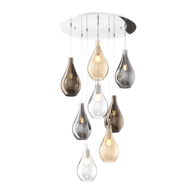 Lampadario moderno a cascata con fili 8 luci multicolore vetri goccia  41659