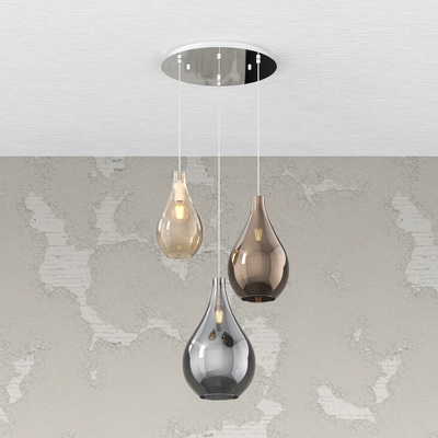 Lampadario moderno a sospensione 3 vetri colorati fili altezze sfalsate  41656