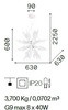 Misure di Lampadario con lampadine LED vetro bianco design particolare 8 luci LEAVES SP8