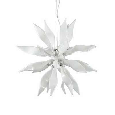 Lampadario con lampadine LED vetro bianco design particolare 8 luci LEAVES SP8 IDEAL LUX