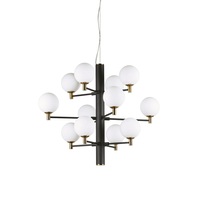 Lampadario struttura grafica moderno nero ottone 12 sfere bianche COPERNICO SP12 IDEAL LUX