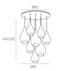 Immagine aggiuntiva di Lampadario grande moderno design multi luci fum&egrave; 12 vetri a goccia  41649