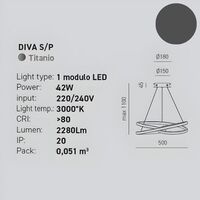 Titanio - Lampadario LED geometria ghirigoro sospensione 50cm piccola ingresso DIVA-S/P-T GEA LUCE