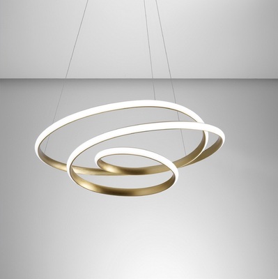 Lampadario LED sospensione dimmerabile oro spazzolato grande linee fluide camera da letto  44589