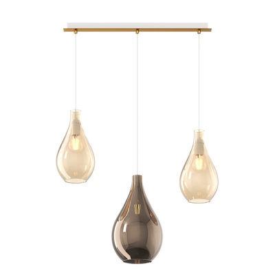 Lampadario 3 luci vetri ambra e bronzo a goccia adatto a cucina salotto ingresso  41660