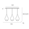 Immagine aggiuntiva di Lampadario moderno 3 luci in fila lineare vetri fum&egrave; forma design goccia  416