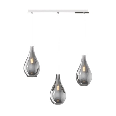 Lampadario moderno 3 luci in fila lineare vetri fum&egrave; forma design goccia  41651