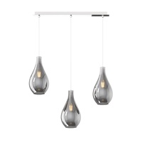 Lampadario moderno 3 luci in fila lineare vetri fum&egrave; forma design goccia  41651