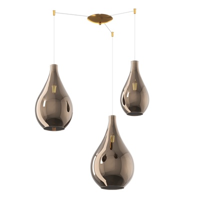 Lampadario a sospensione 3 luci distanziabili altezze sfalsate vetro goccia  41661