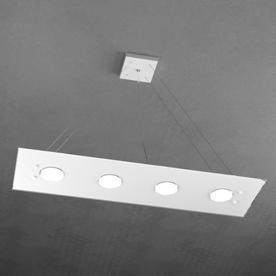 Lampadario in vetro extrachiaro a riflesso sviluppo in lunghezza con quattro sorgenti luminose 1141/