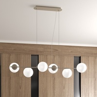 Lampadario lungo 117cm sabbia tortora 6 palline bianche intorno 1200/S6 BOOMERANG TOP LIGHT