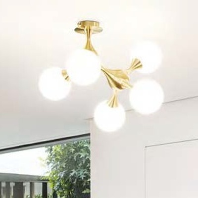 Lampada a soffitto plafoniera 5 sfere struttura ottone satinato NODI PL5 OTTONE IDEAL LUX