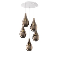 Lampadario moderno design grappolo 5 luci vetri bronzati a goccia  41647
