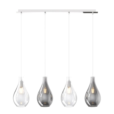 Lampadario stile moderno 4 luci in fila lineare vetri a goccia trasparenti fum&egrave;  41657
