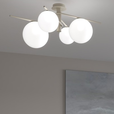 Lampadario moderno 4 palline vetro da 15-20cm alto o basso montatura tortora 1200/4-SA BOOMERANG TOP