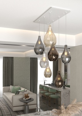 Lampadario moderno a sospensione per soggiorno vetri multicolor a goccia  41648