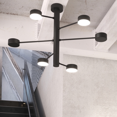 Lampadario nero 6 luci in orbita design architettonico e direzionabile GX53 1227/6-NE OCTOPUS TOP LI