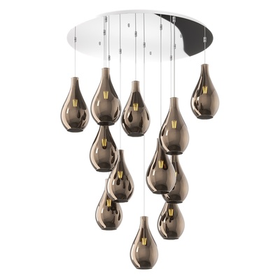 Lampadario multiplo a cascata grande e moderno 12 luci E27 vetri bronzo  41650