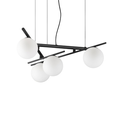 Lampadario nero piccoli ambienti 50x60cm design bacchette e 4 sfere ATLAS SP4 NERO IDEAL LUX