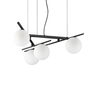 Lampadario nero piccoli ambienti 50x60cm design bacchette e 4 sfere ATLAS SP4 NERO IDEAL LUX